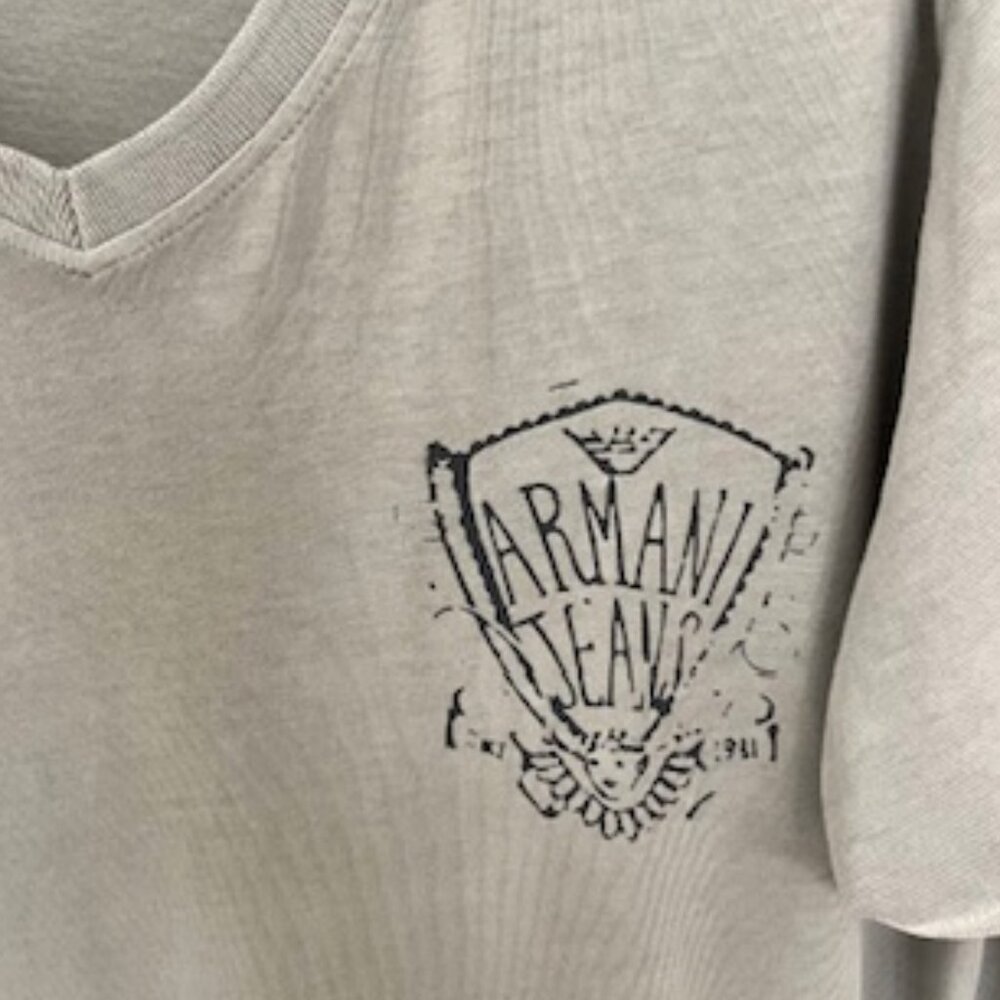 Armani JEANS V-Neck T-shirt, XL-100% cotton, Taupe, AJ Logo